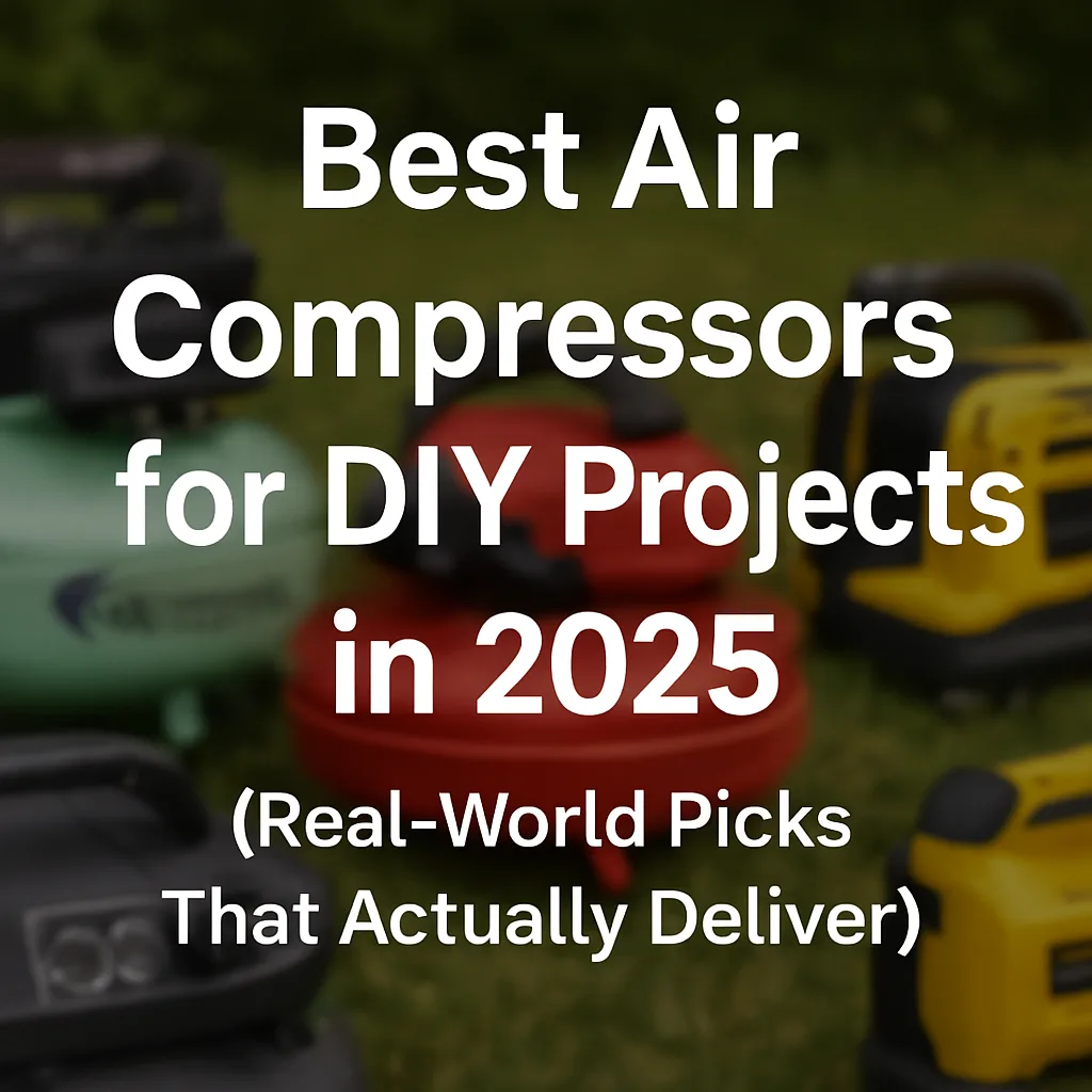 Best air compressors for DIY projects 2025 — Metabo HPT The Tank, Ryobi cordless, and California Air Tools models shown.
