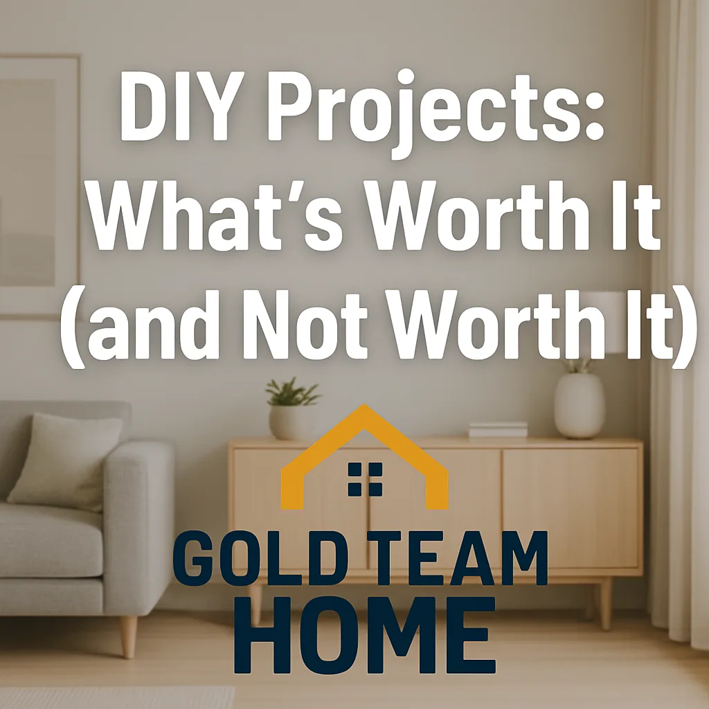 A modern, well-lit home interior with a clean DIY aesthetic, featuring bold text that reads “Worth It or Not? DIY Projects That Actually Pay Off” — designed to catch the eye and match the theme of realistic home improvement choices.