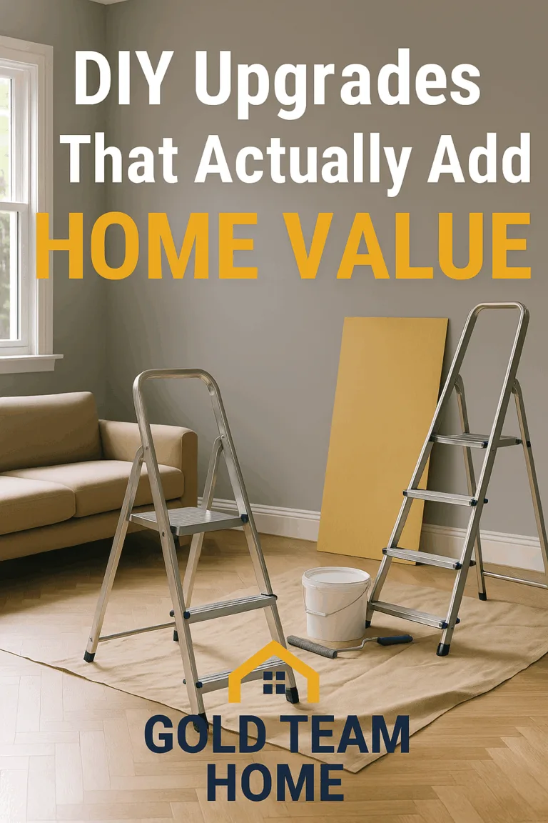A room in mid-upgrade with ladders, paint supplies, and clean styling, representing DIY upgrades that add home value