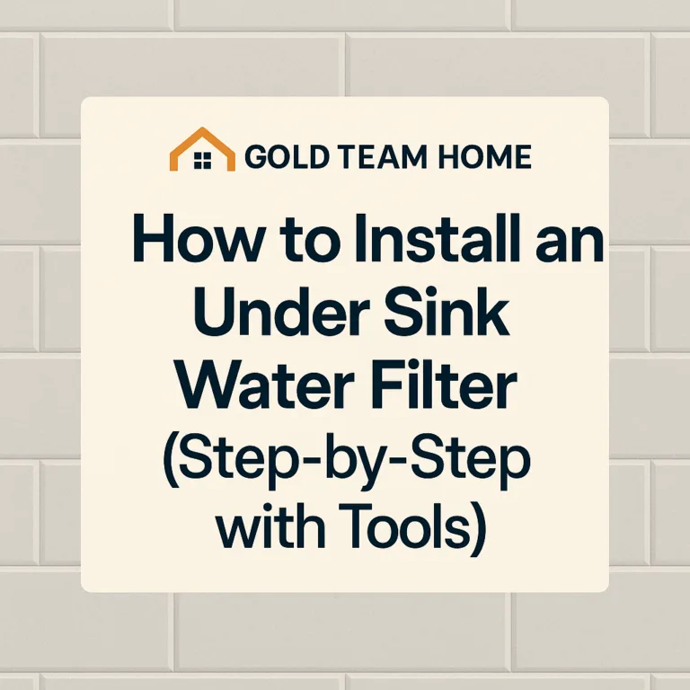 Promotional featured image for a Gold Team Home blog post titled 'Best Under Sink Water Filter Systems in 2025,' displayed on a clean blue background with subtle bubbles. The Gold Team Home logo appears at the top, and bold text highlights the post’s title. Design is modern and professional, optimized for web display in vertical format."